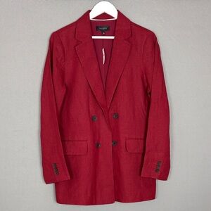 Talbots Crimson Double-Breasted No-Close Linen Blazer - Size 14